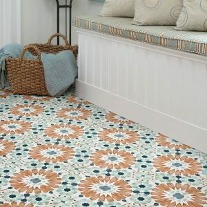 Orange Islander deco tile flooring in the entry way of a bedroom